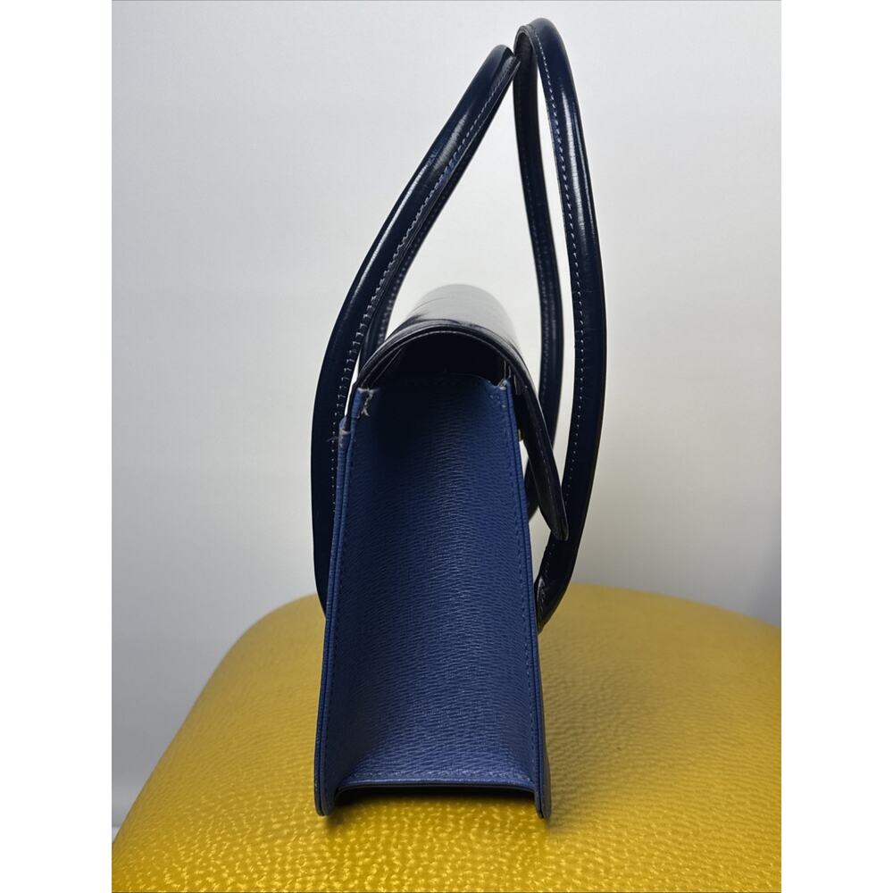 Burberry Hand Bag Leather Blue Navy Gold Auth - Picture 4 of 13